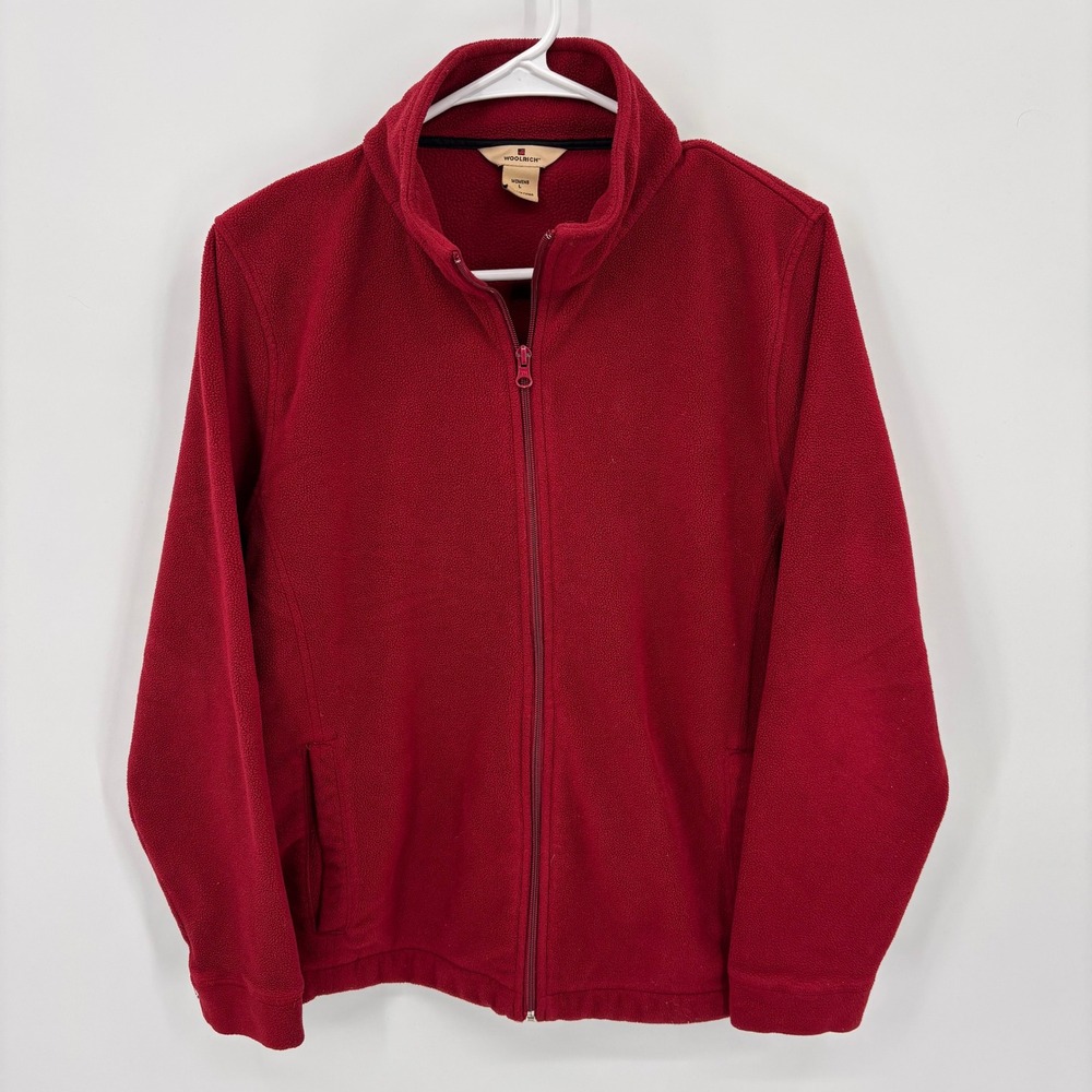 Woolrich Fleece Jacket Womens Large Ruby Red Excellent Full Zip Mock Neck 15056